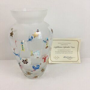 VTG Lenox Lighthouse Splendor Glass Vase Nautical Hand Painted Signed PKP
